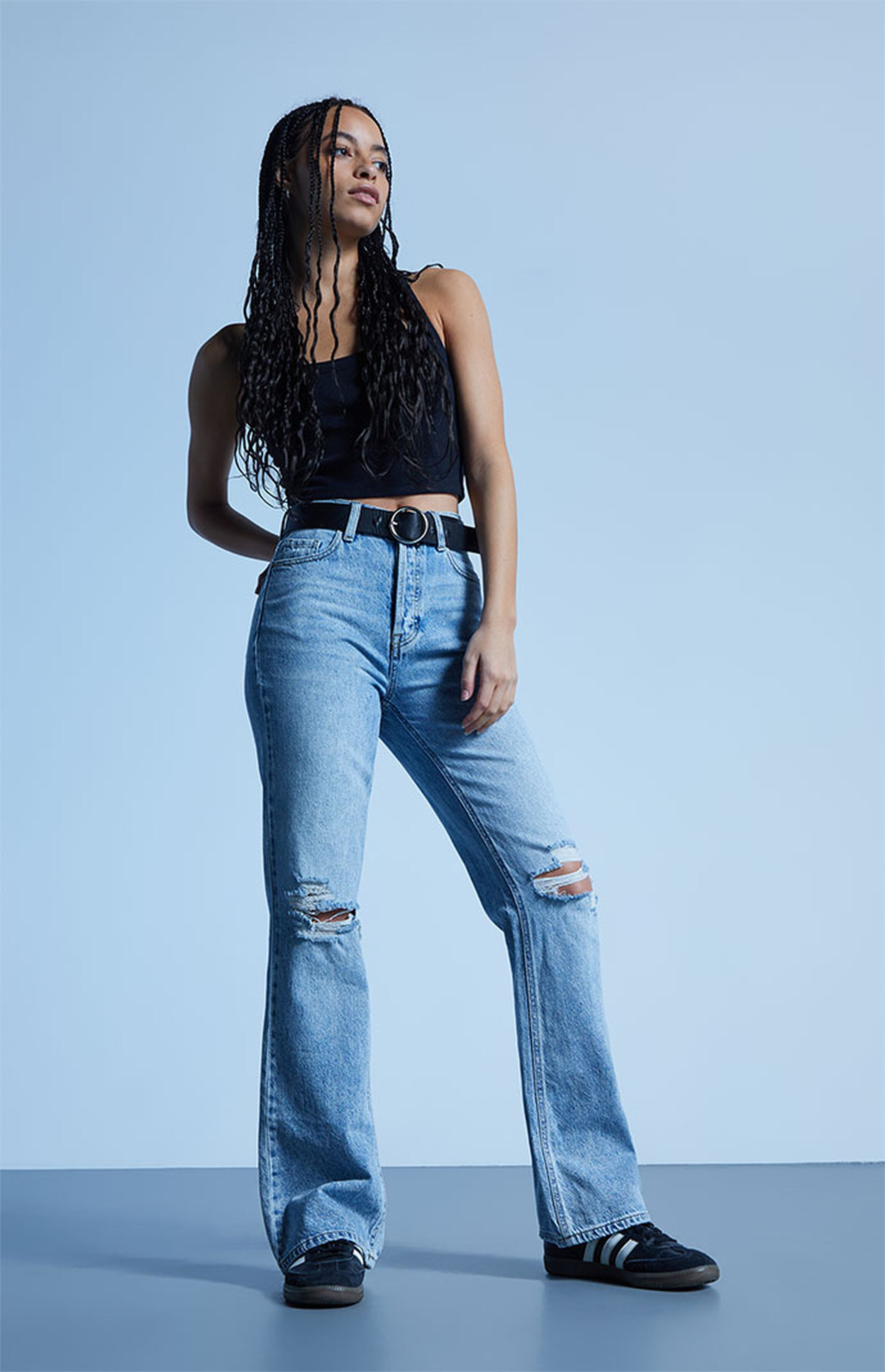 PacSun Eco Light Blue Ripped High Waisted Bootcut Jeans | PacSun