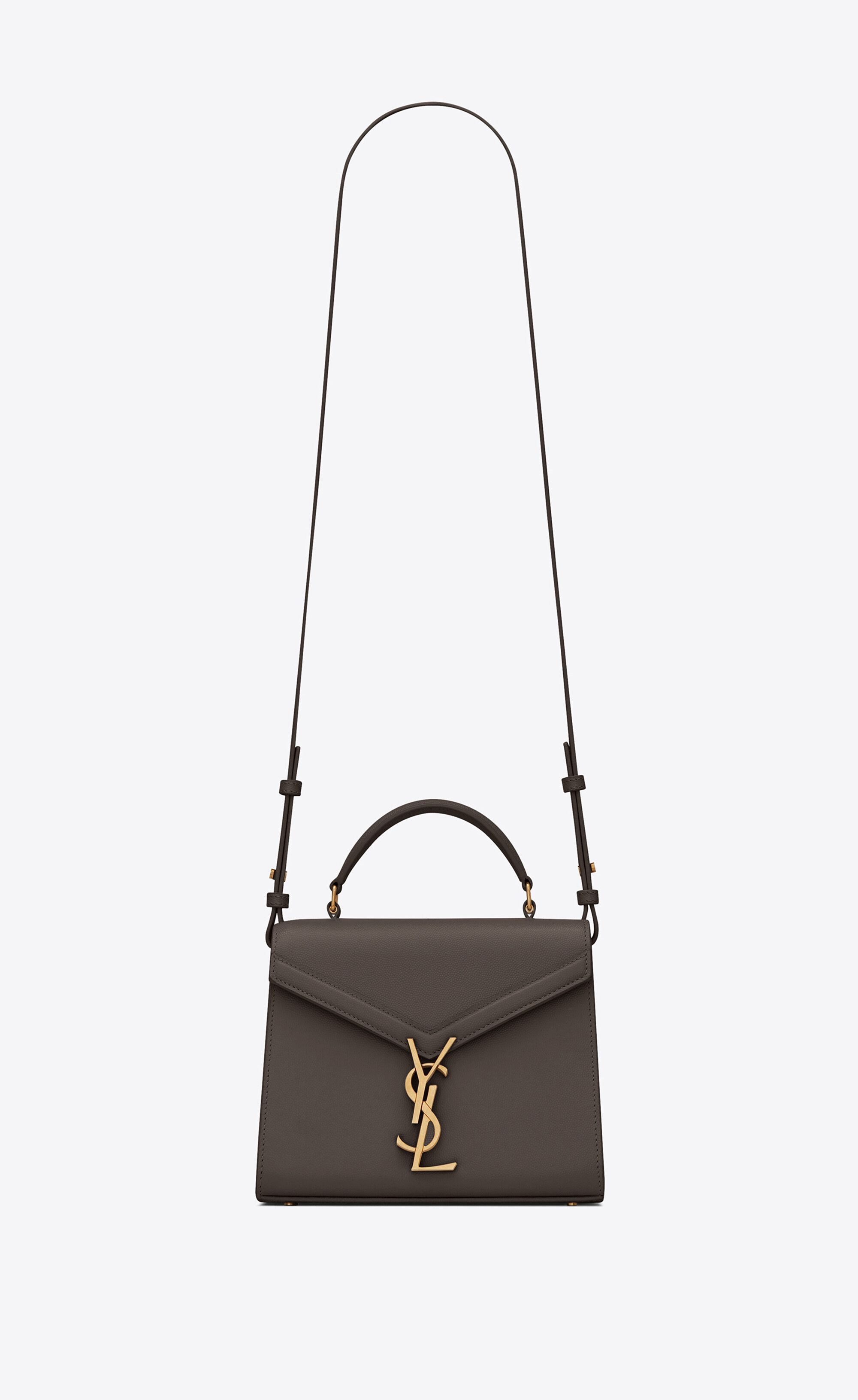Cassandra Mini Top Handle Bag In Grain De Poudre Embossed Leather Grey One Size | Saint Laurent Inc. (Global)