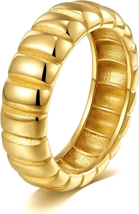 AllenCOCO Chunky Gold Plated Rings for Women - Trendy Cubic Zirconia 14k Gold Filled Stackable Ri... | Amazon (US)