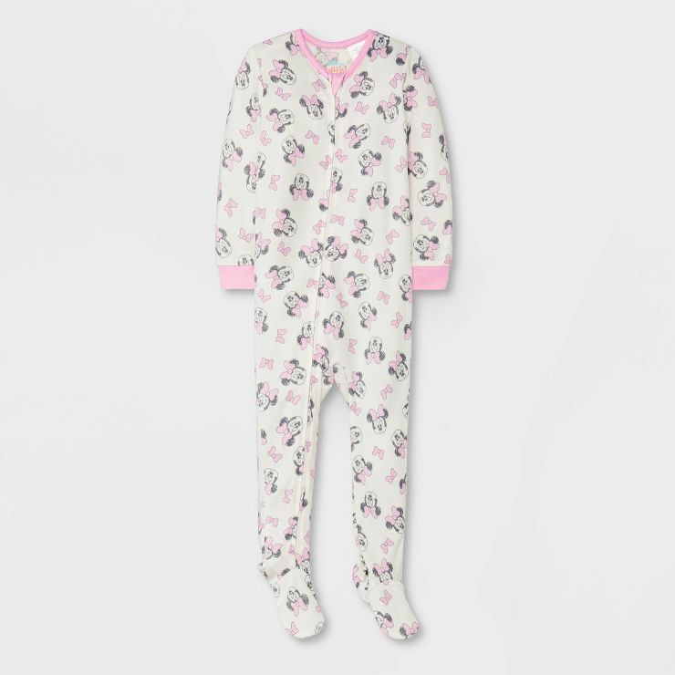 Baby Girls' Minnie Mouse Hacci Snug Fit Footed Pajama - White | Target
