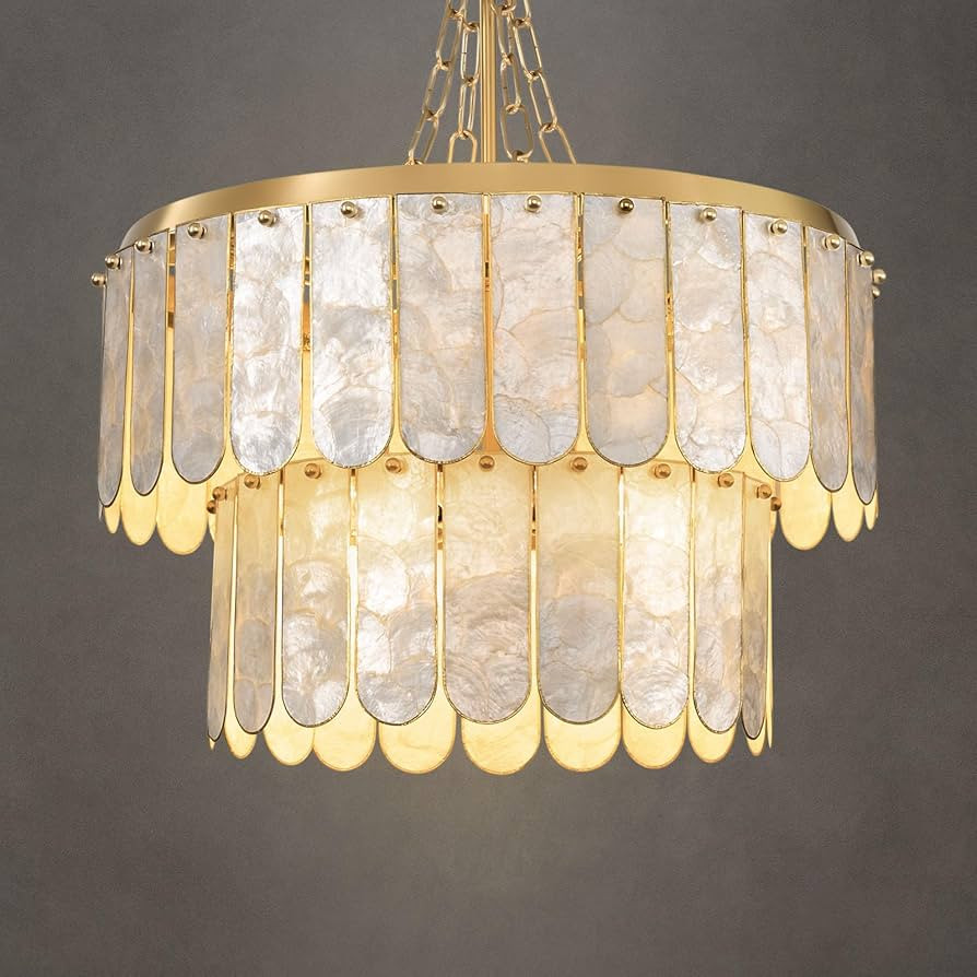 Gold Oyster Capiz Shell Chandelier: Natural Seashell Alabaster Chandeliers - Modern Coastal Dimma... | Amazon (US)