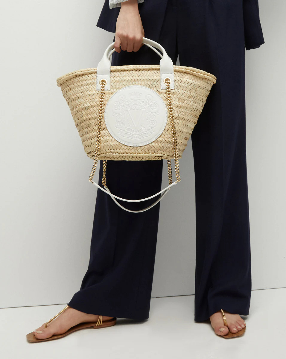 Small Crest Raffia Market Tote in Natural Straw/Off-White | Veronica Beard | Veronica Beard