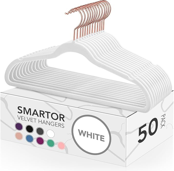 Smartor White Velvet Hangers 50 Pack, Non Slip Clothes Felt Hanger Heavy Duty for Coat, 360° Rot... | Amazon (US)