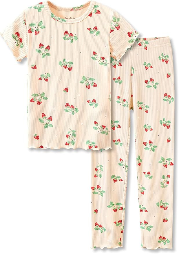 Beezizac Toddler & Little Girls Pajamas Cute Ditsy Floral/Strawberry Fruit Tee & Pants PJ Spring ... | Amazon (US)