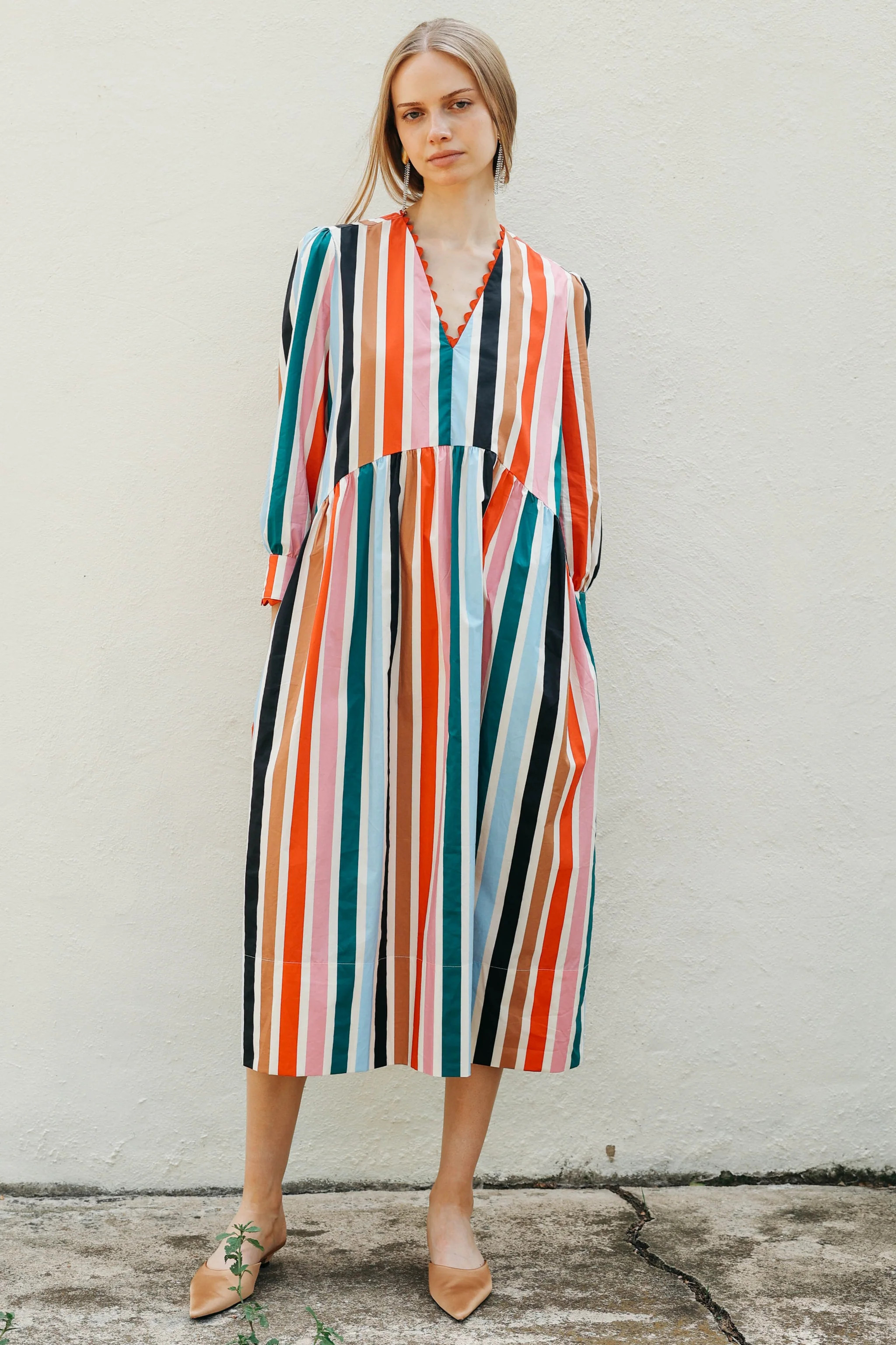 Women's Long Sleeve Striped Midi Dress by Lady Captain | Lady Captain