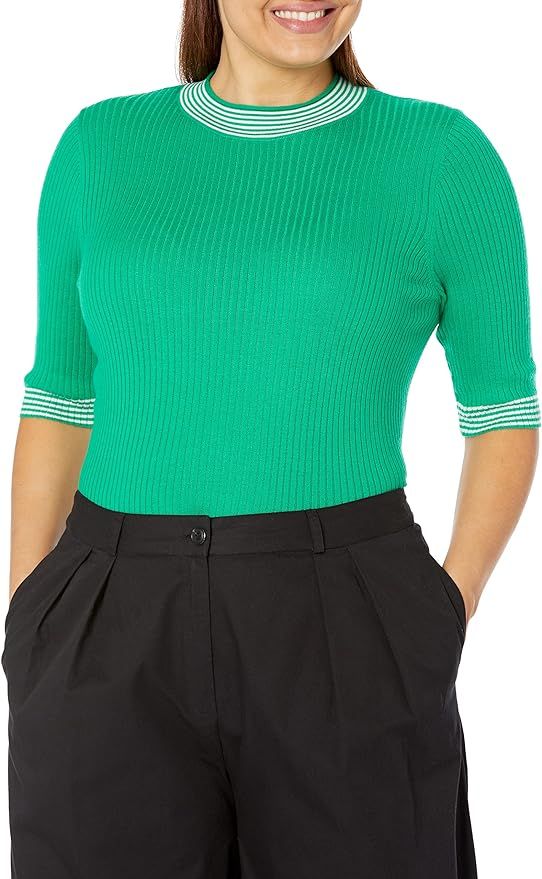 The Drop Women's Winona Striped Mock Neck Ribbed Sweater | Amazon (US)