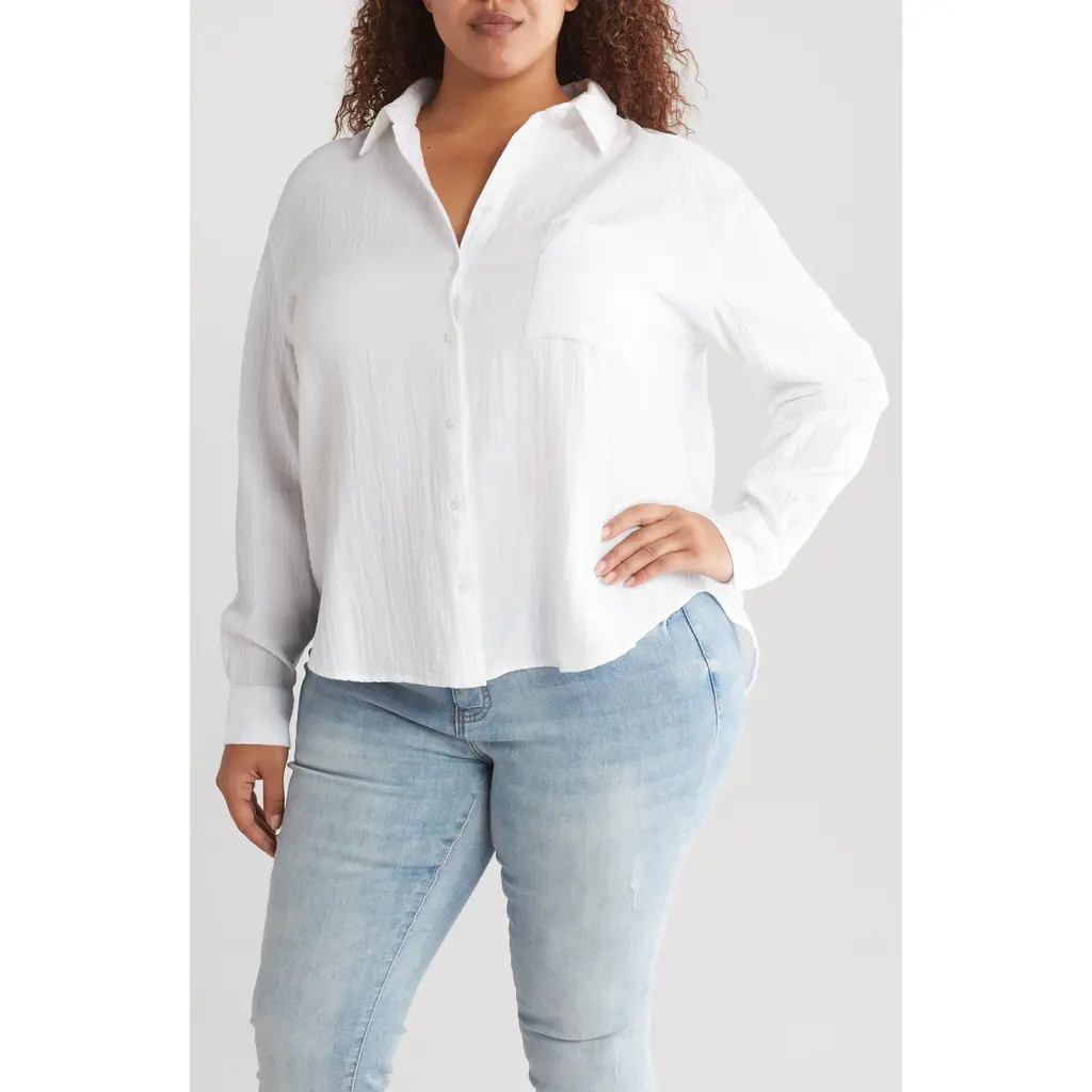 Caslon® Relaxed Cotton Gauze Button-Up Shirt in White at Nordstrom Rack, Size 3X | Nordstrom Rack