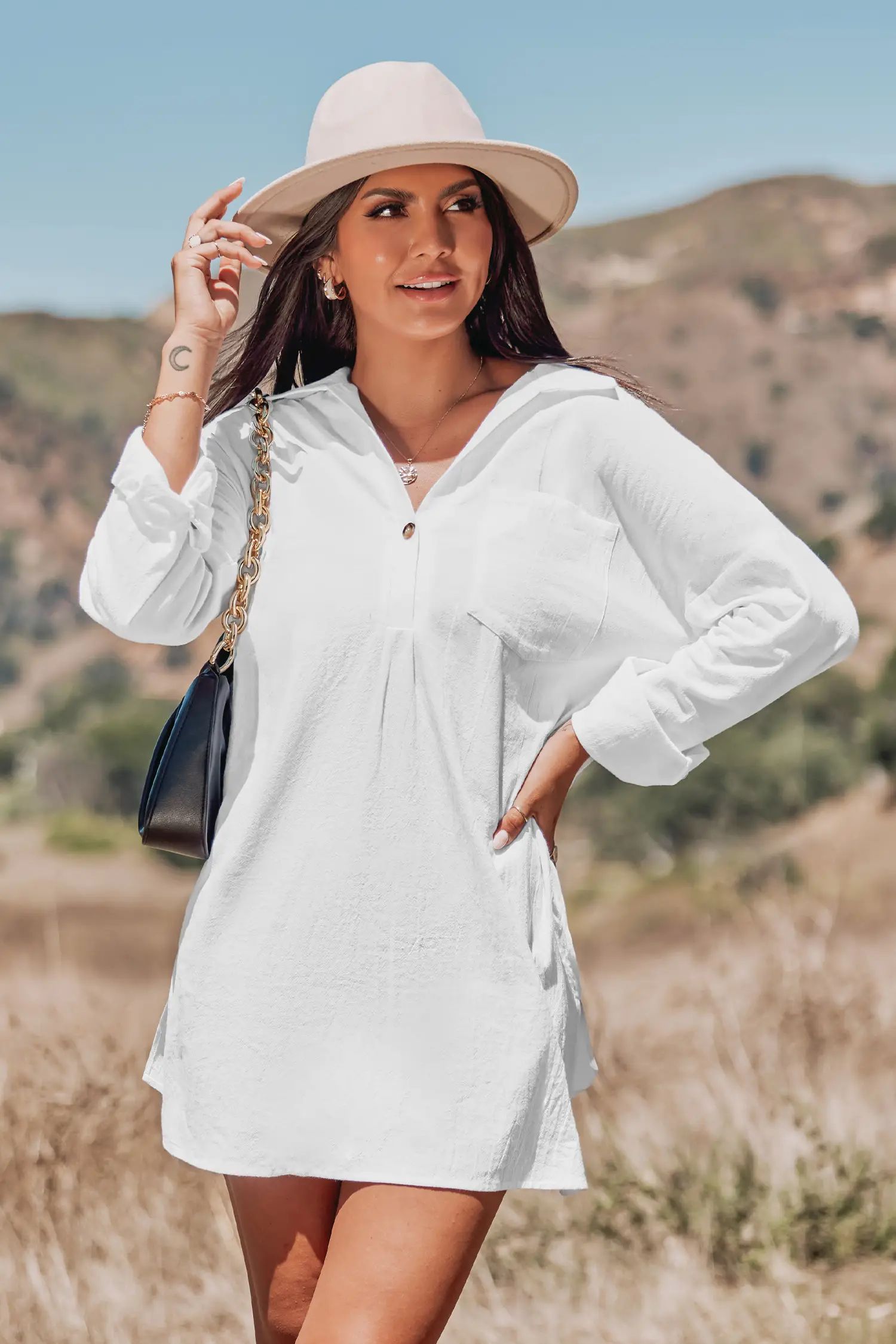 Breezy Long Sleeve Mini Shirt Dress | Cupshe US