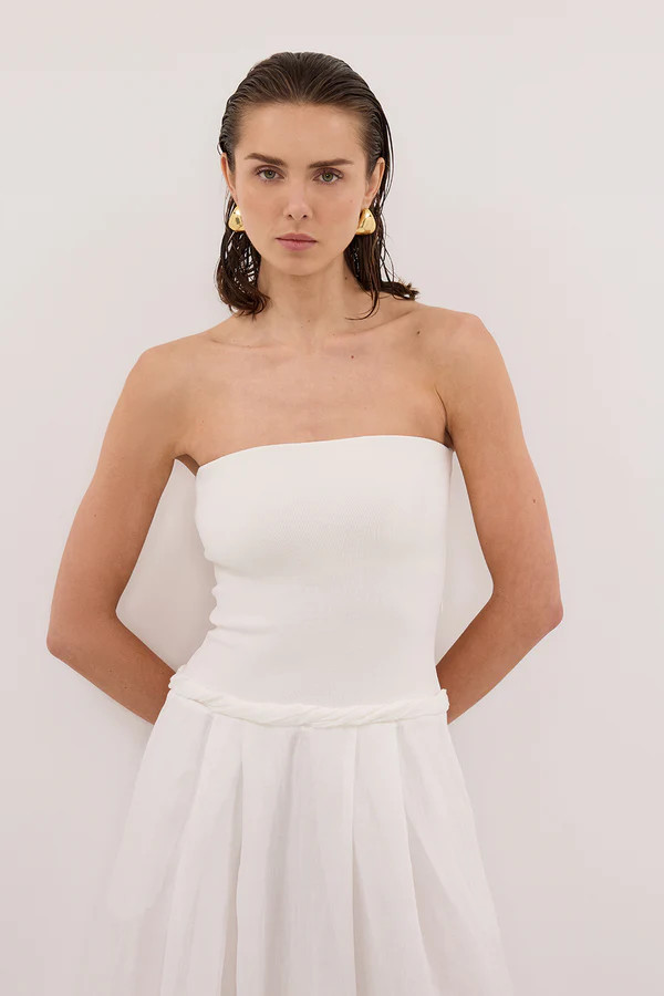 COCO WHITE STRAPLESS HYRBID MIDI DRESS | DISSH