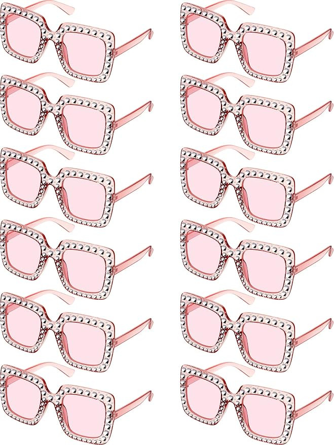 12 Pairs Women Disco Sunglasses Crystal Oversized Sunglasses 70s Rhinestone Diamond Retro Glasses... | Amazon (US)