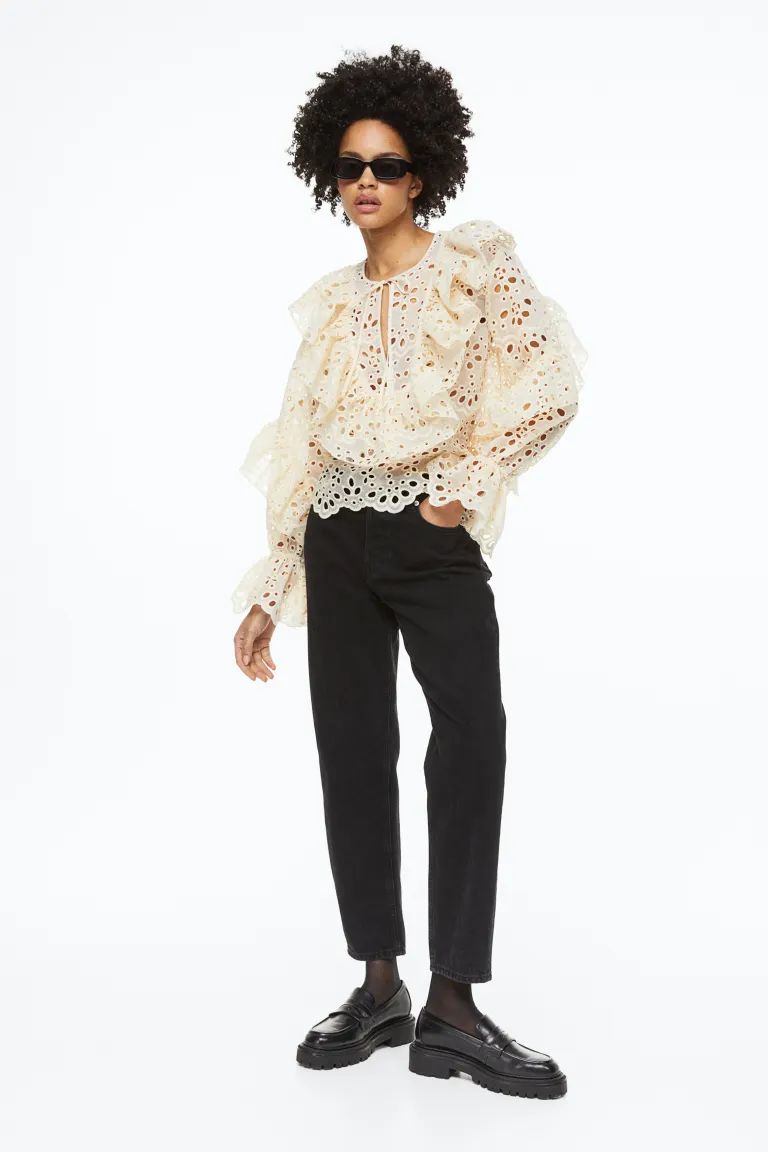 Broderie anglaise flounce-trimmed blouse | H&M (US + CA)