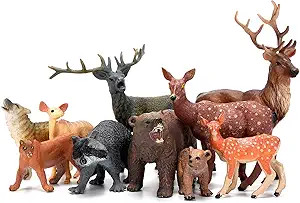 Woodland Animals Figurines Toys, 10 Piece Realistic Plastic Wild Forest Animals Figures with Elk,... | Amazon (US)