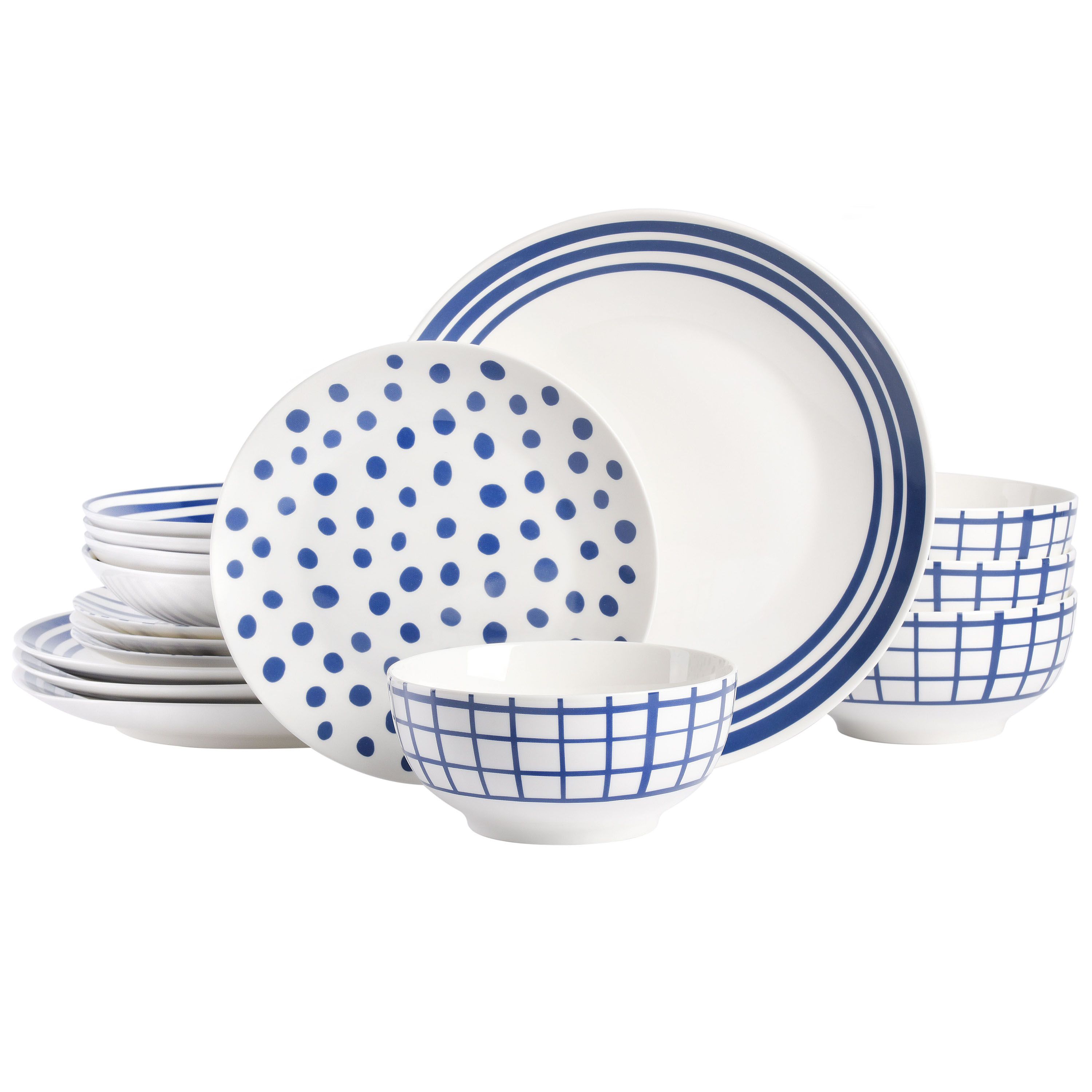 Gap Home New Blue 16-Piece Blue & White Decal Fine Ceramic Dinnerware Set - Walmart.com | Walmart (US)