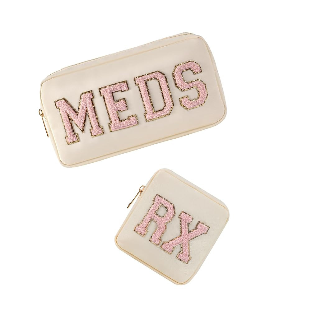 2pcs Personalized Chenille Letter Patch MEDS and RX Bags Set,Cute Nylon Drug Medicine Travel Make... | Amazon (US)