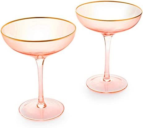 Colored Blush Pink & Gilded Rim Coupe Glass, Large 9oz Cocktail & Champagne Glasses 2-Set Vibrant... | Amazon (US)