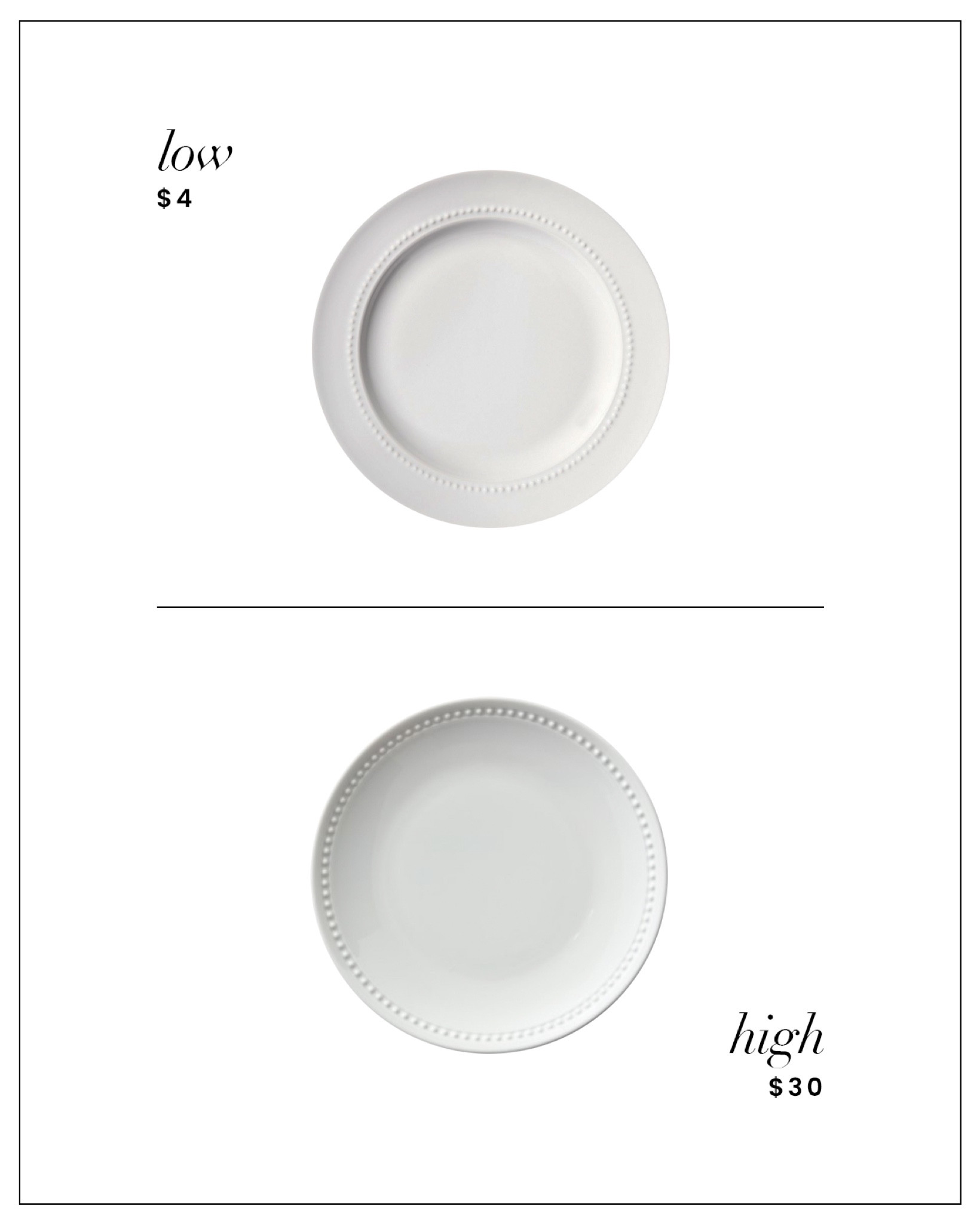 My dinnerware is the Pillivuyt Beaded Coupe Set (made in France) from Williams Sonoma. I splurged on the set three years ago. These Target dishes are basically identical… and for a fraction of the price ($4 per plate versus $30 per plate)… and both are microwave / dishwasher-safe porcelain.

#LTKhome #LTKMostLoved #LTKfindsunder50