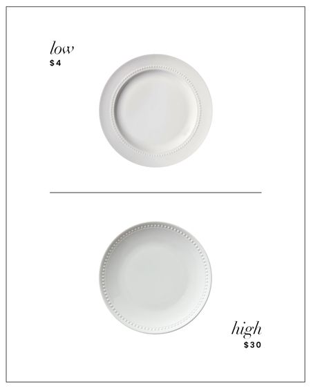 My dinnerware is the Pillivuyt Beaded Coupe Set (made in France) from Williams Sonoma. I splurged on the set three years ago. These Target dishes are basically identical… and for a fraction of the price ($4 per plate versus $30 per plate)… and both are microwave / dishwasher-safe porcelain.

#LTKhome #LTKMostLoved #LTKfindsunder50
