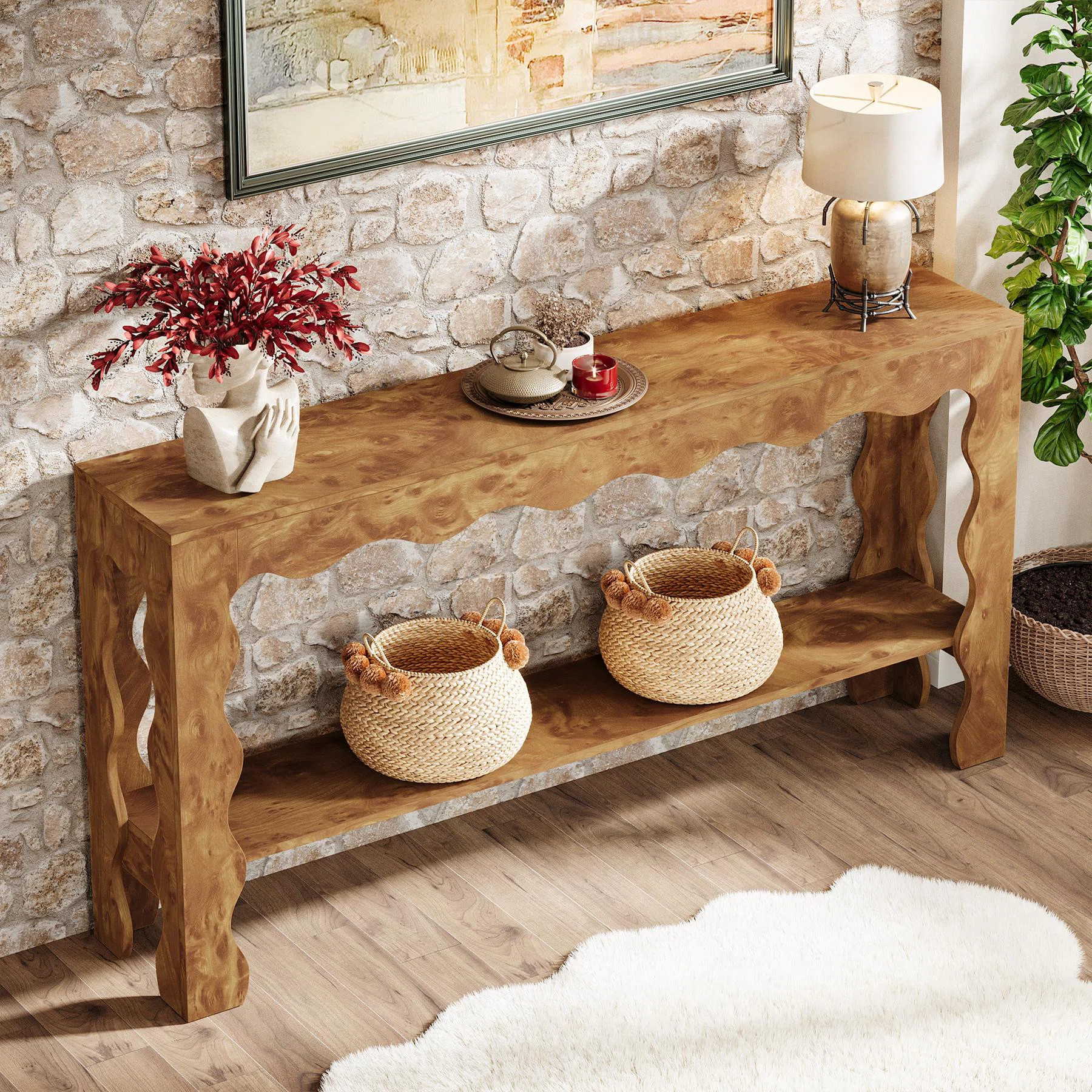 Millwood Pines 63" Console Table with Curved Legs, 2-Tier | Wayfair | Wayfair North America