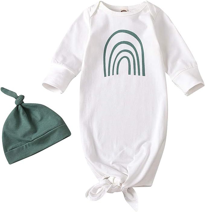 LXXIASHI Newborn Baby Cotton Sleeping Robe + Hat Nightgowns Sleepwear Romper Sleep Gowns Sets | Amazon (US)