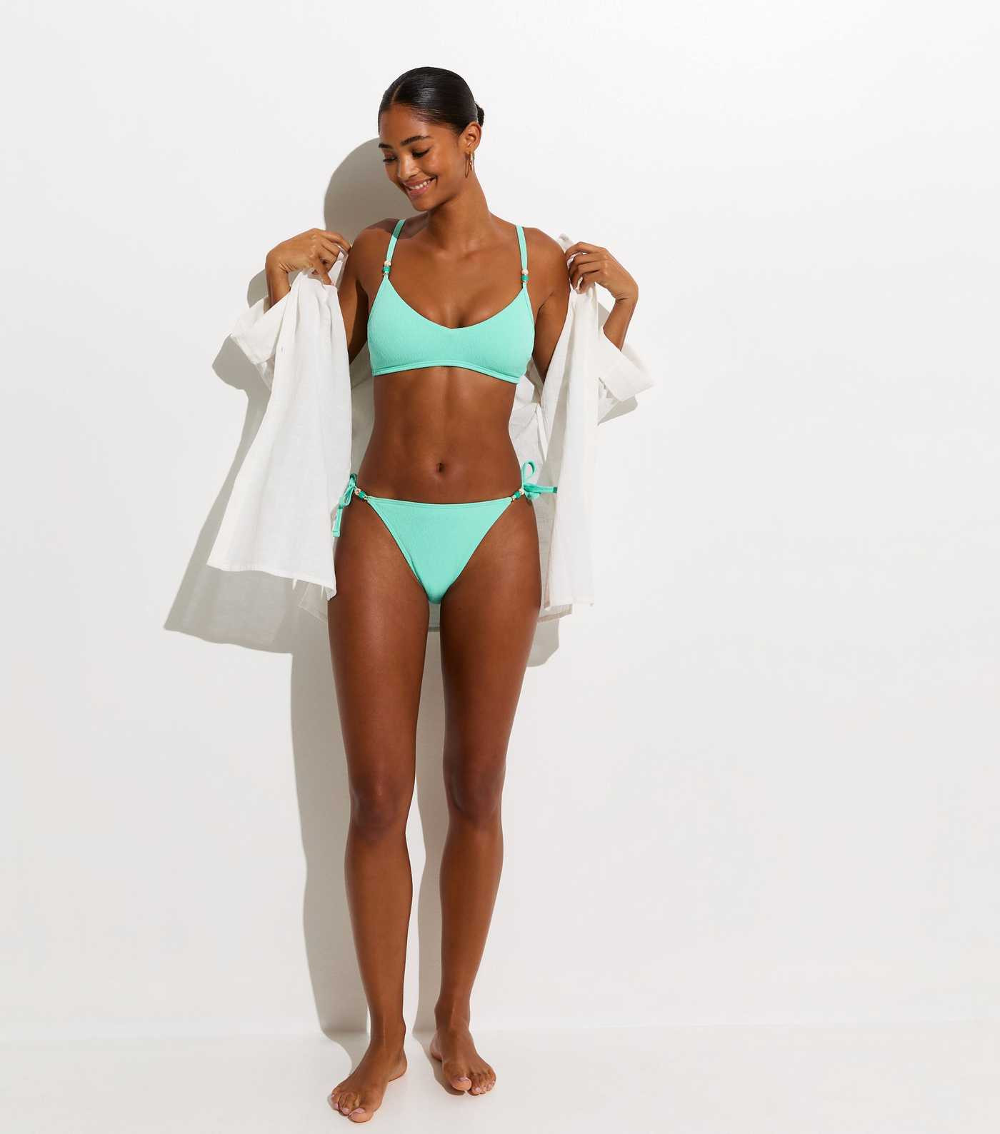 Turquoise Beaded Trim V-Neck Bikini Top | New Look | New Look (UK)
