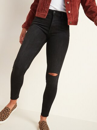 High-Waisted Rockstar Super Skinny Black Distressed Ankle Jeans for Women | Old Navy (US)