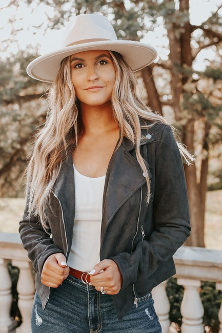 Laine Faux Suede Ash Moto Jacket | Magnolia Boutique