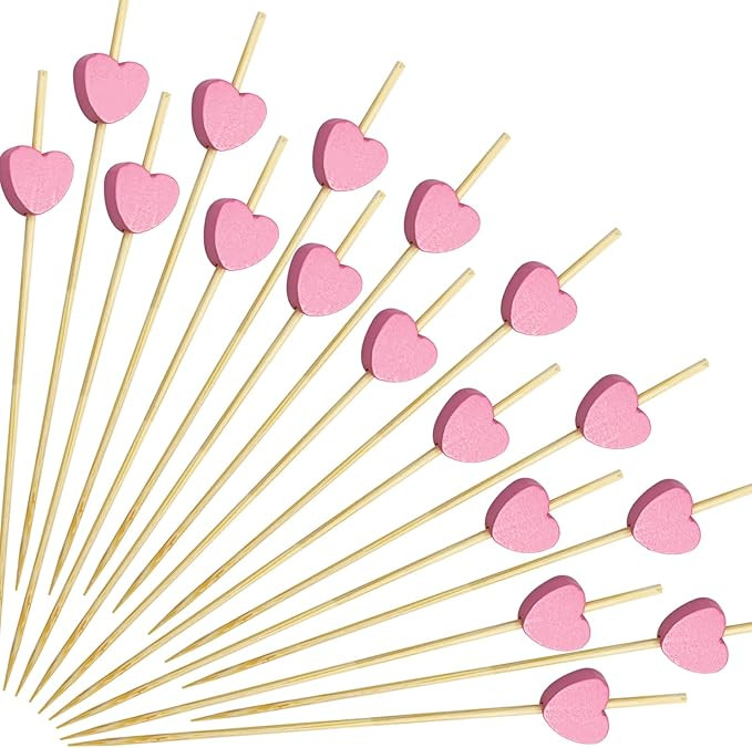 100 Pcs Pink Heart Cocktail Picks, Toothpicks For Appetizers, 4.7 Inch Cocktail Toothpicks, Skewe... | Amazon (US)