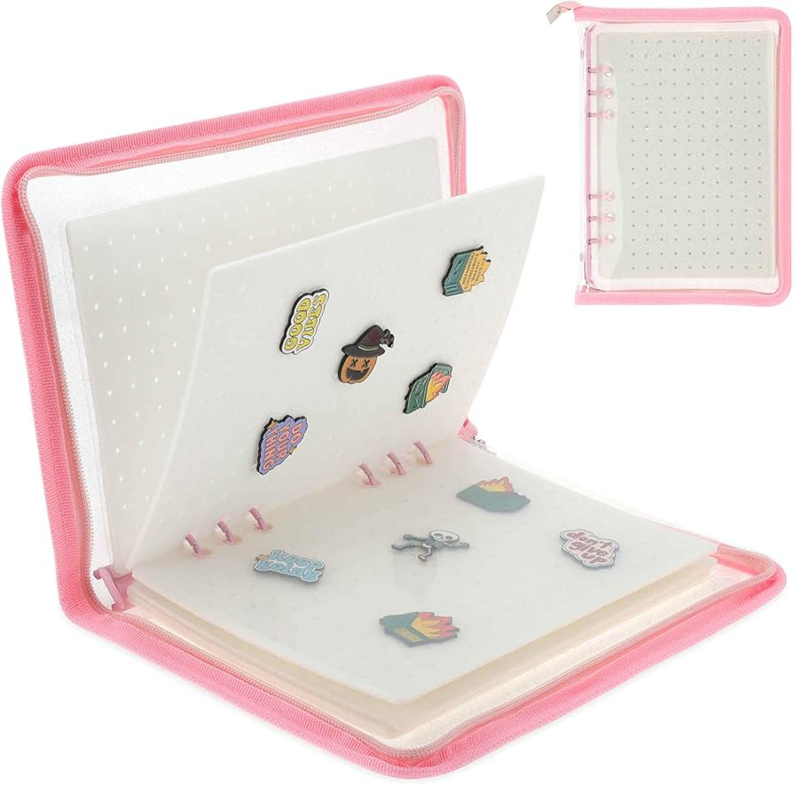 Pin Bag, Portable Pin Display Book, Ideal for Pins, Brooches Storage, Pink White | Amazon (US)