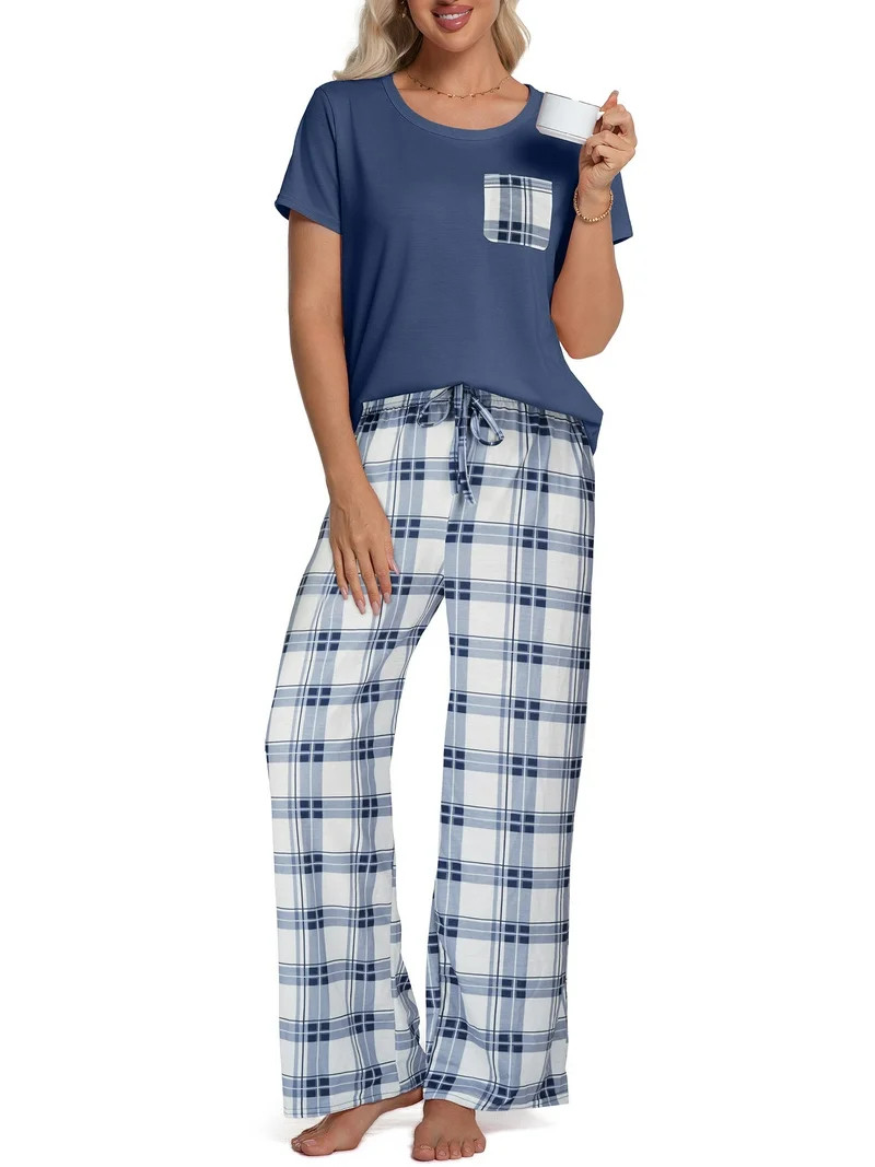 DAKIMOE Womens Pajama Sets 2 Piece Sets for Women Summer Sets Short Sleeve Pajamas Lounge Set Cas... | Walmart (US)