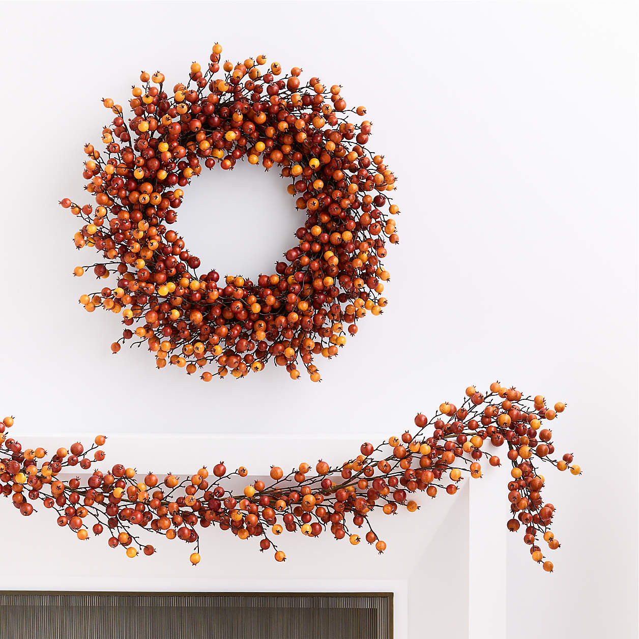 Faux Crab Apple Garland 72" | Crate & Barrel | Crate & Barrel