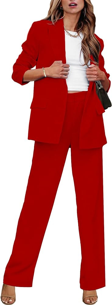 luvamia 2 Piece Outfits for Women Dressy Long Blazer Jackets High Waisted Wide Leg Pants Suits Se... | Amazon (US)