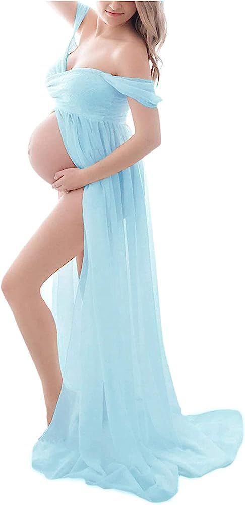 VINMEN Women's Chiffon Lace Maternity Dresses for Photoshoot | Amazon (US)
