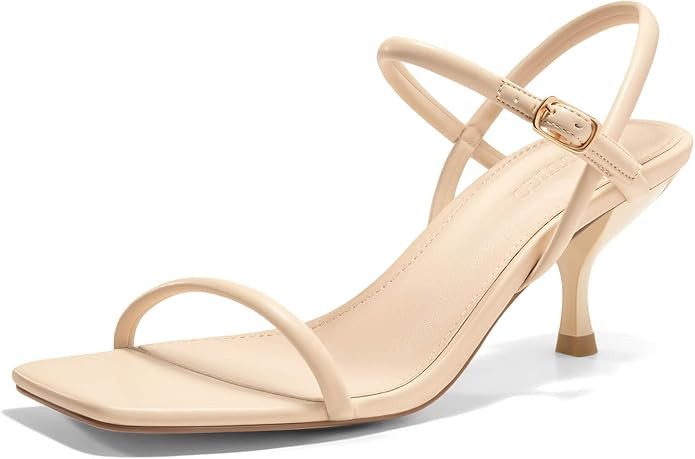 Coutgo Womens Strappy Kitten Heels Open Square Toe Sandals Buckle Ankle Strap Summer Dress Shoes | Amazon (US)