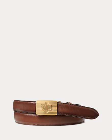 Monogram-Buckle Burnished Leather Belt | Ralph Lauren (UK)