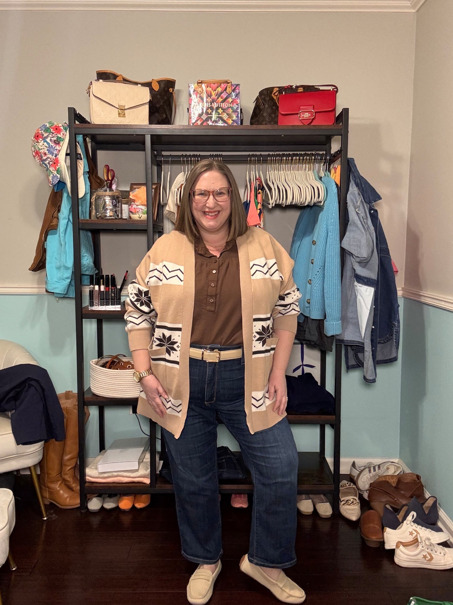This brown shirt is old & not the best for me as a light spring, but I love the contrast between this and the cardigan. 

I couldn’t find any brown shirts, but I linked a shirt that should work better. 

The sweater is from Ritera; I can’t link it, but you can find it there. 

I sized up in the jeans as I usually do in petite styles  

#LTKPetite #LTKootd #LTKPlusSize