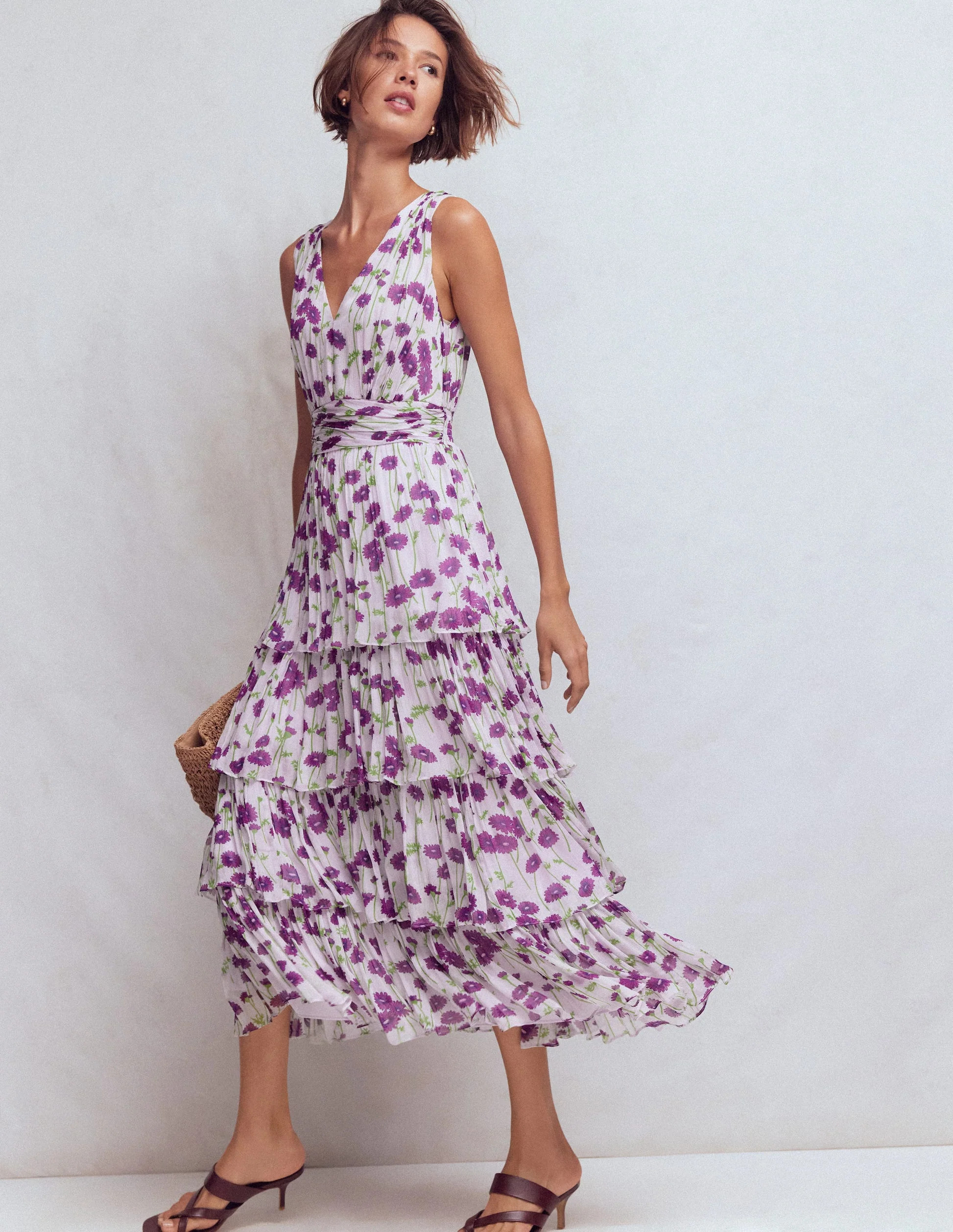 Tiered Sleeveless Dress-Purple Dandelion | Boden (US)