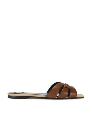 Saint Laurent Tribute Flat Sandal in Brown | FWRD 