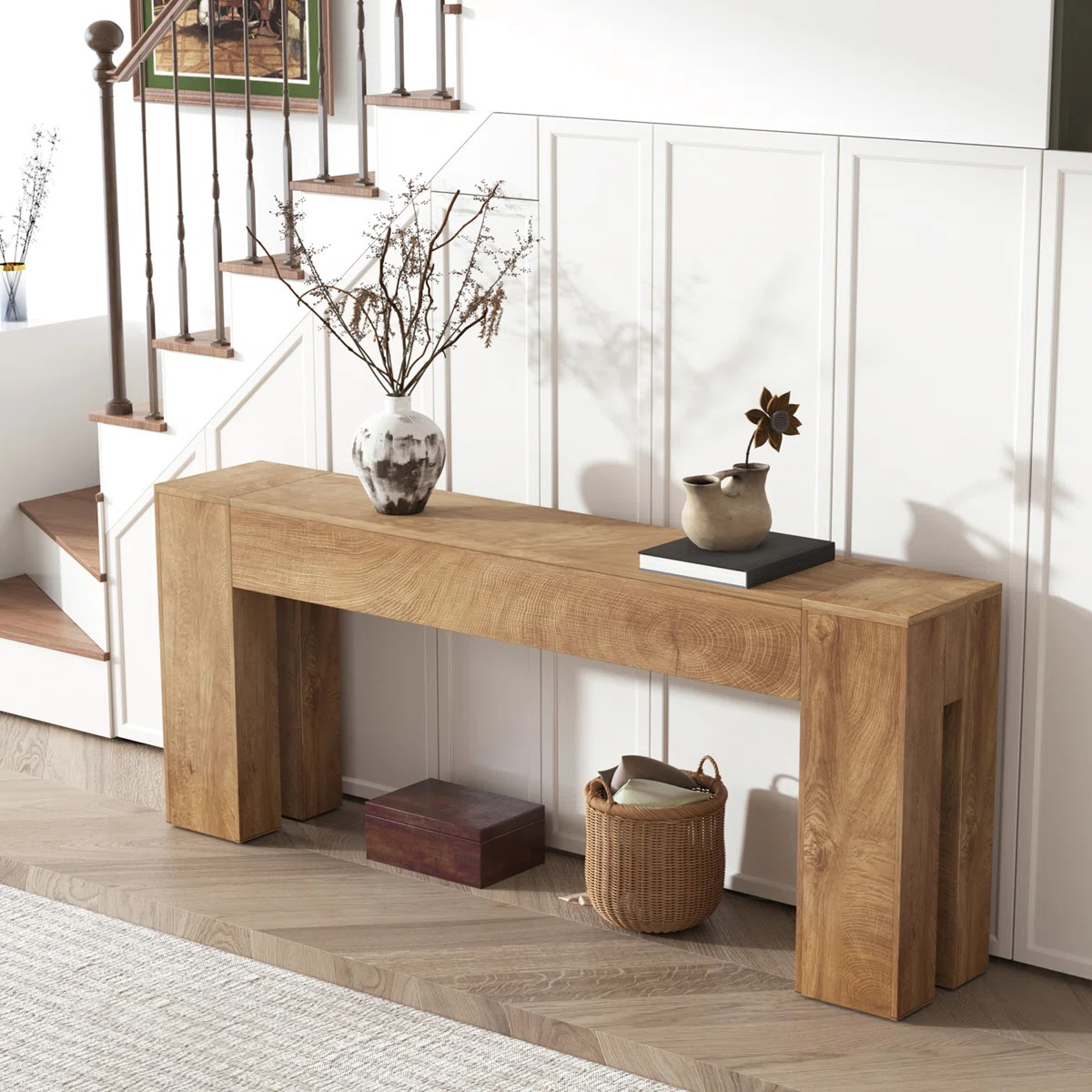 Farmhouse Long Sofa Console Table For Entryway Living Room Hallway Foyer Entrance, Wood Behind Co... | Wayfair North America