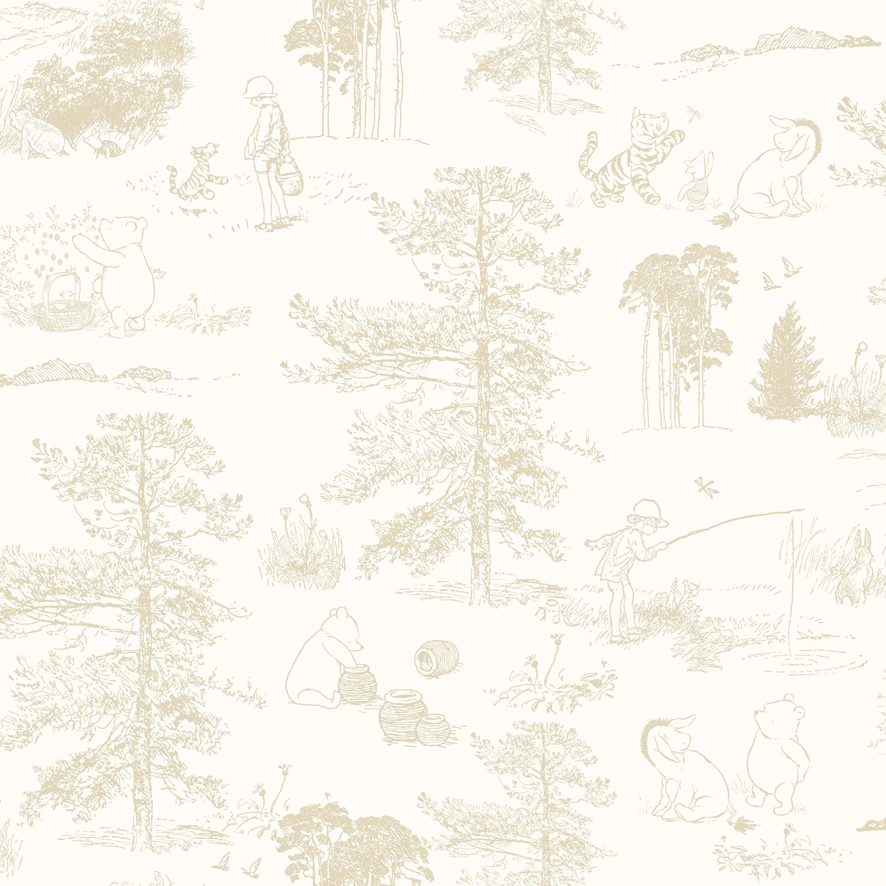 Disney Winnie The Pooh Toile Beige Peel & Stick Wallpaper by RoomMates, RMK12622RL | Amazon (US)