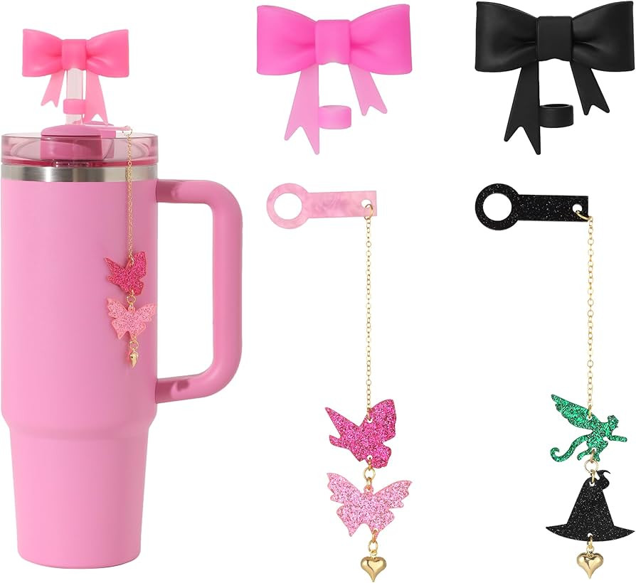 Cup Accessories Set 10mm Flying Monkey Butterfly Straw Charm for 30&40 oz Tumbler with 2pc Bow St... | Amazon (US)