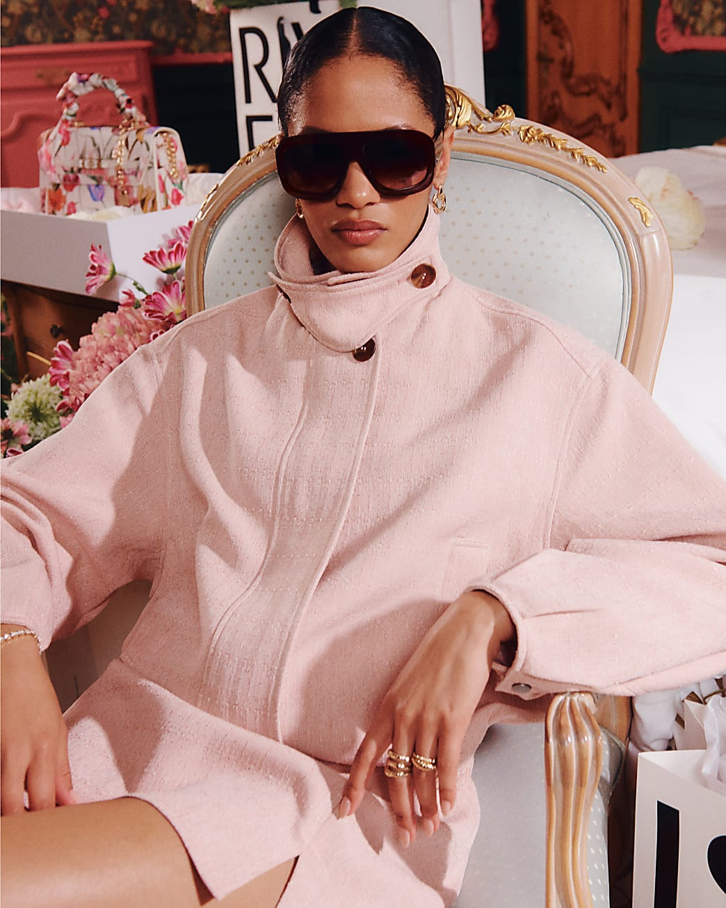 Pink Funnel Neck Bubble Hem Bomber Jacket | River Island UK & IE