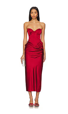 LPA Ilaria Corset Midi Dress in Red from Revolve.com | Revolve Clothing (Global)