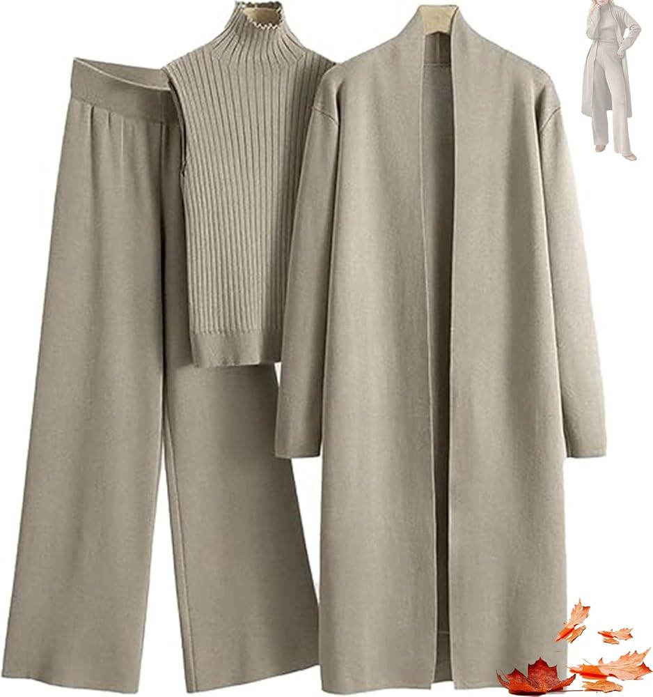 3 Piece Sweater Pants Sets for Women, Long Sleeve Cardigan Sleeveless Turtleneck Tank Top and Wid... | Amazon (US)