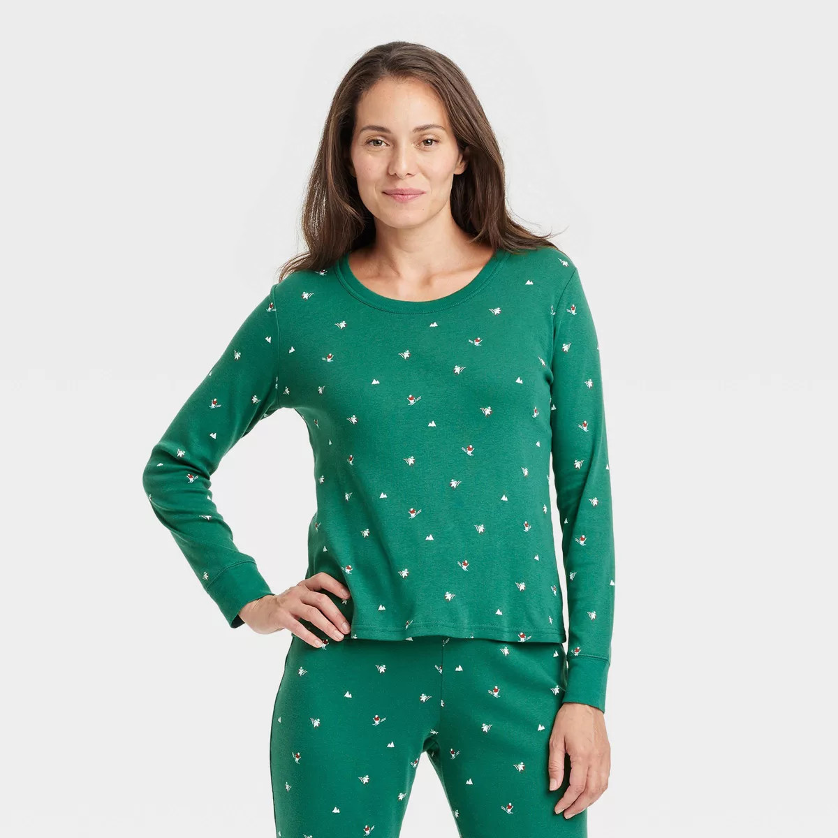 Women's Polar Bear Print Cotton Ribbed Holiday Matching Family Pajama Shirt - Wondershop™ Green | Target