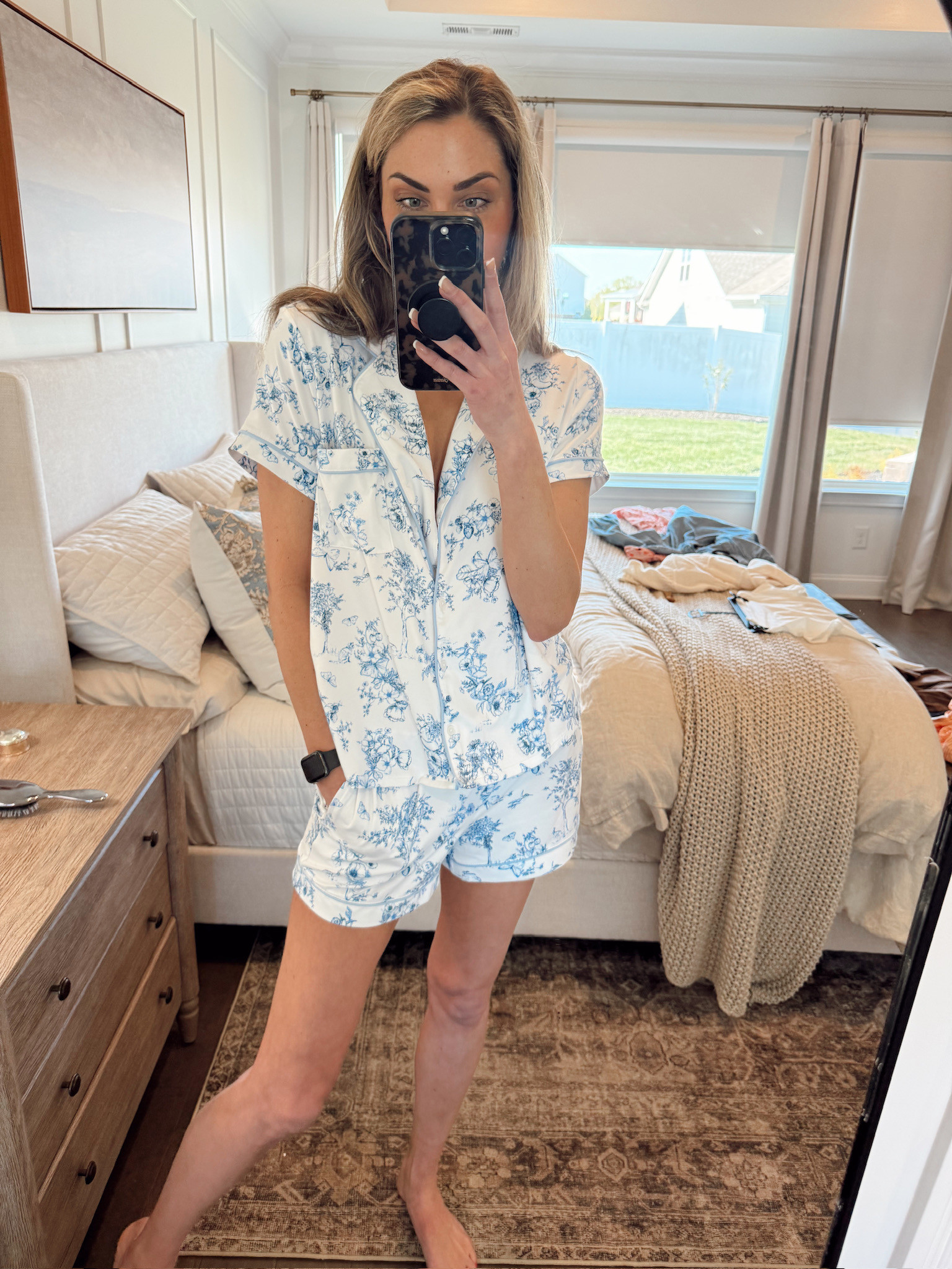 Obsessed with this white + blue toile pajama set from Walmart—feels like a little staycation at home. Effortless, comfy, and cute enough to wear way past breakfast.💙 

 #LTKootd #LTKHome #LTKTall