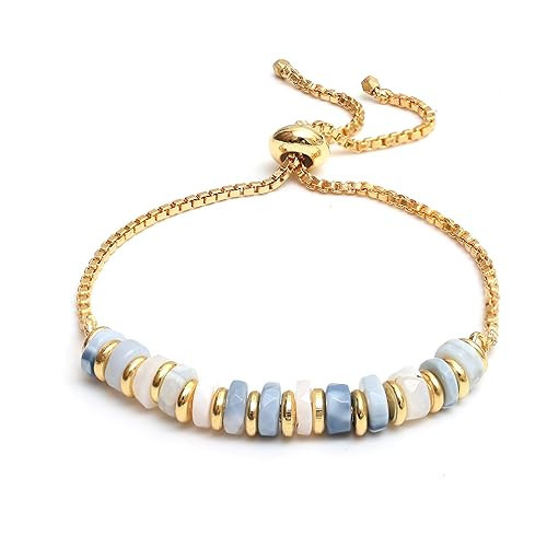 Gempires Blue Opal Beaded Bracelet October Birthstone Crystal Jewelry Hypoallergenic 6-8 Inch Gold Plated Lightweight Slider Bracelets For Women | Amazon (US)
