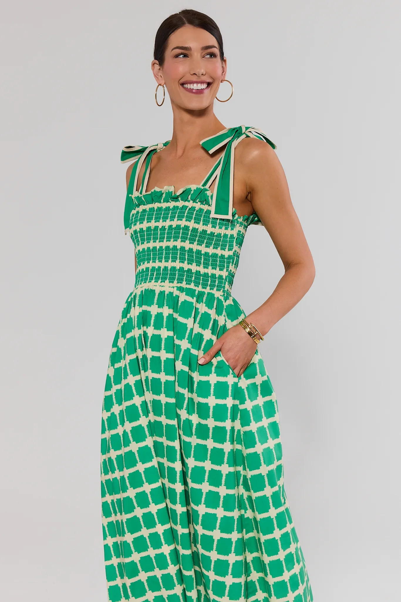 Talia Green Printed Midi Dress | Avara