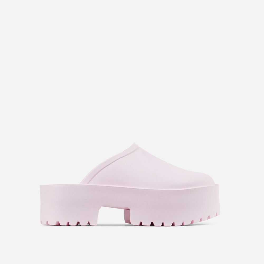 Castro Cleated Sole Closed Toe Platform Flat Mule In Pink Rubber | EGO Shoes (US & Canada)