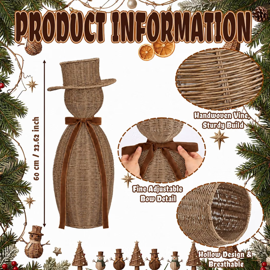 24" Rattan Snowman with Bow Christmas Winter Farmhouse Decor | Amazon (US)
