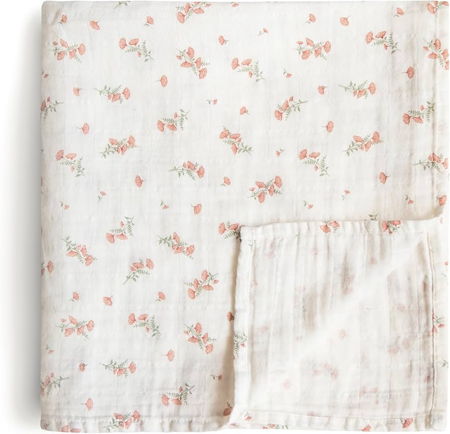 mushie Muslin Baby Swaddle Blanket | 100% Organic Cotton (Pink Flowers) | Amazon (US)